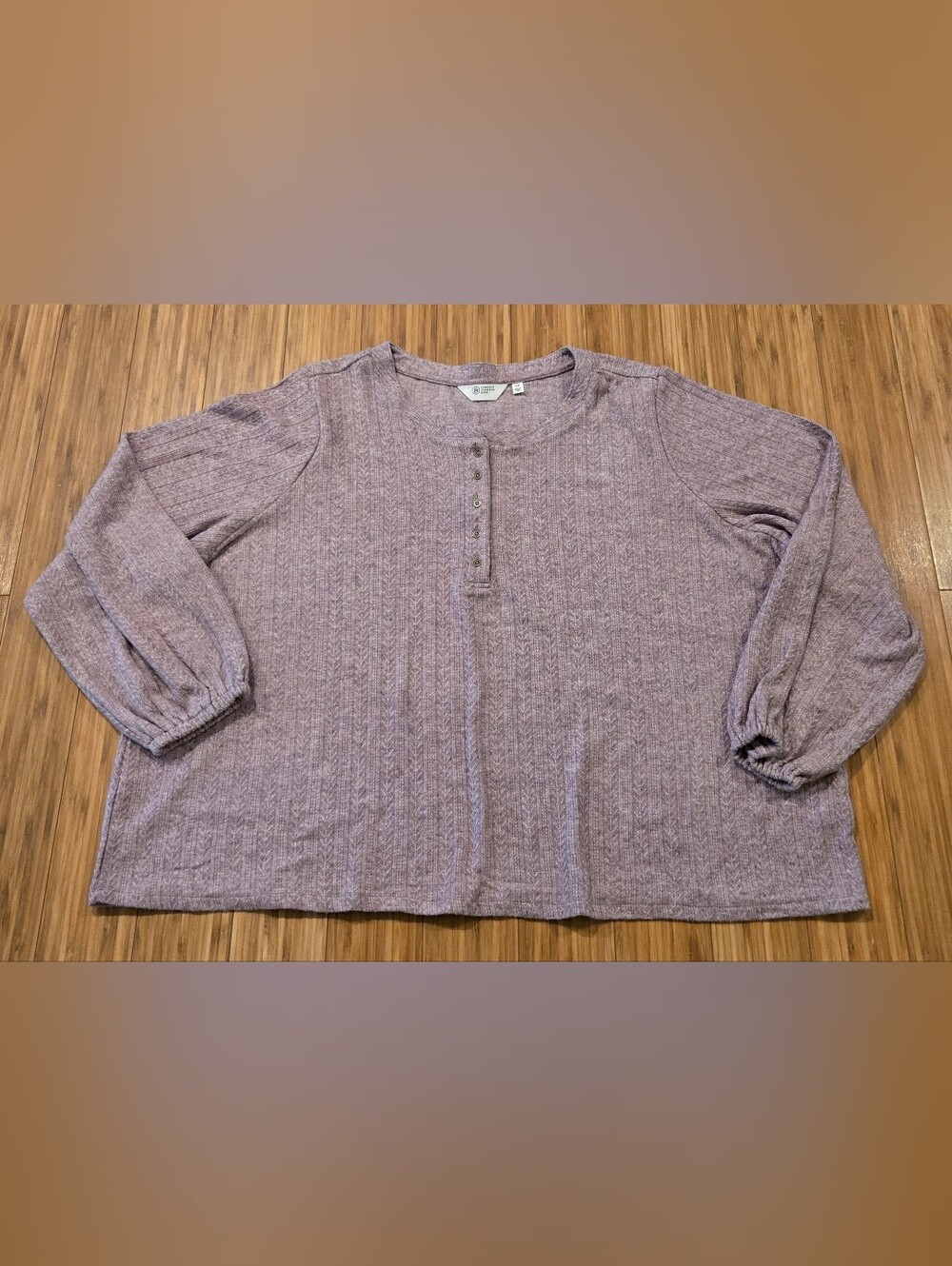 Candace Cameron Bure Lavender Knit Henley Long Sleeve Top
